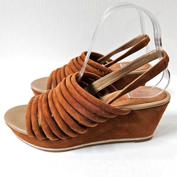 Donald J. Pliner Shoes - Donald J Pliner Shoes Womens 8 Fenn Strappy Wedge Sandals Caramel Brown Suede